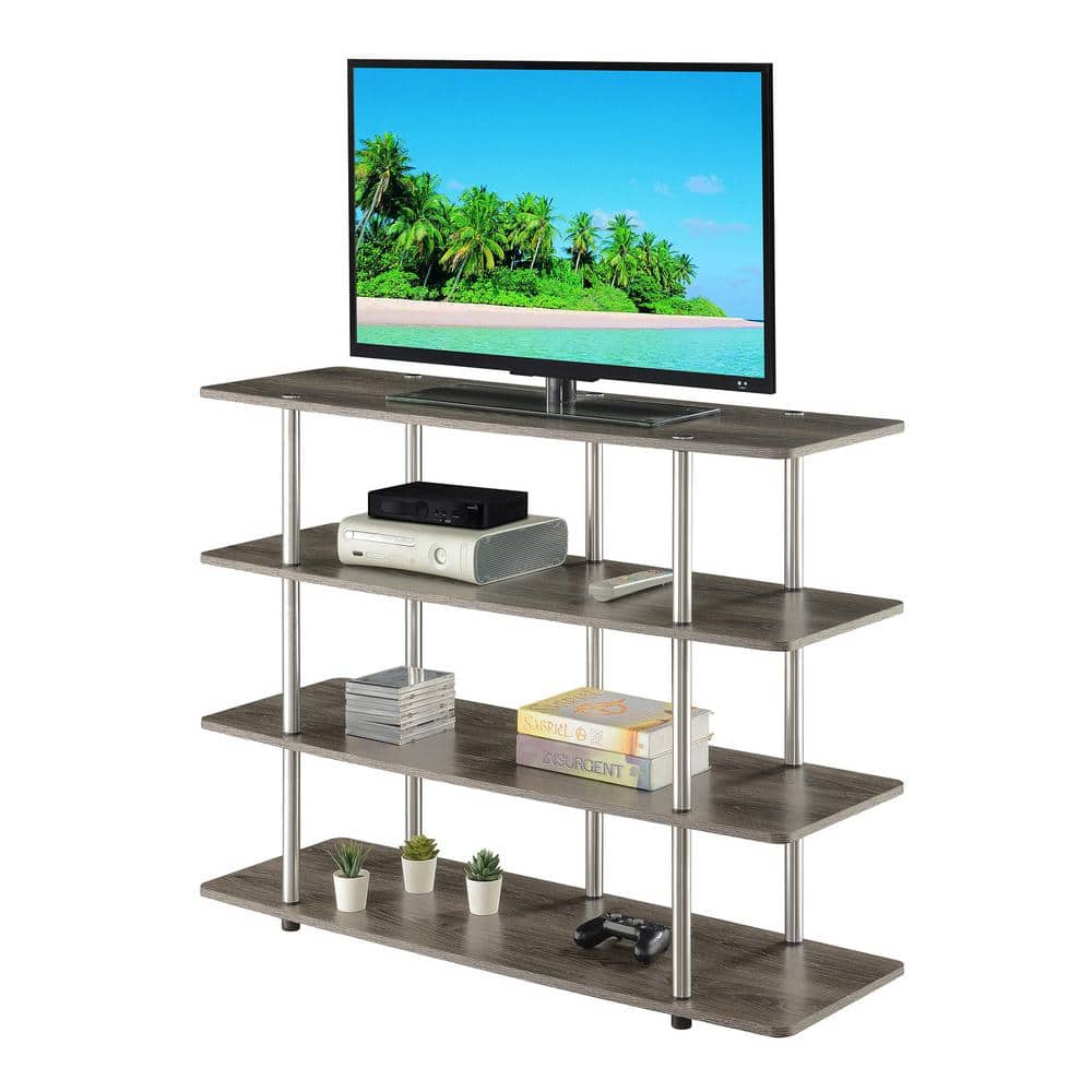 Weathered Gray 48" Particleboard and Stainless Steel 4-Tier TV Stand