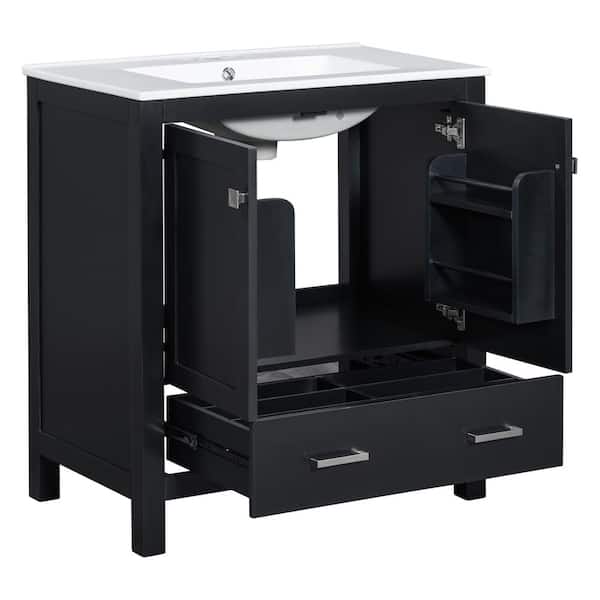 COWLOWN 30 in. D x 18 in. W x 34 in. H Bathroom Black Linen Cabinet