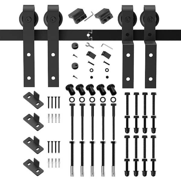 8 ft./96 in. Double Track Bypass Sliding Barn Door Track and Hardware Kit with J-Shape Hanger for Double Doors