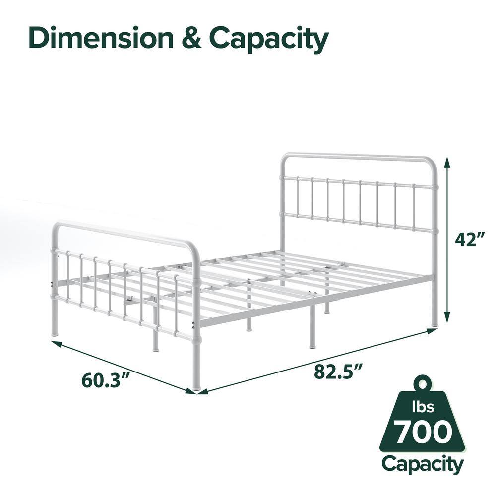 Florence White Queen Metal Platform Bed Frame with Headboard