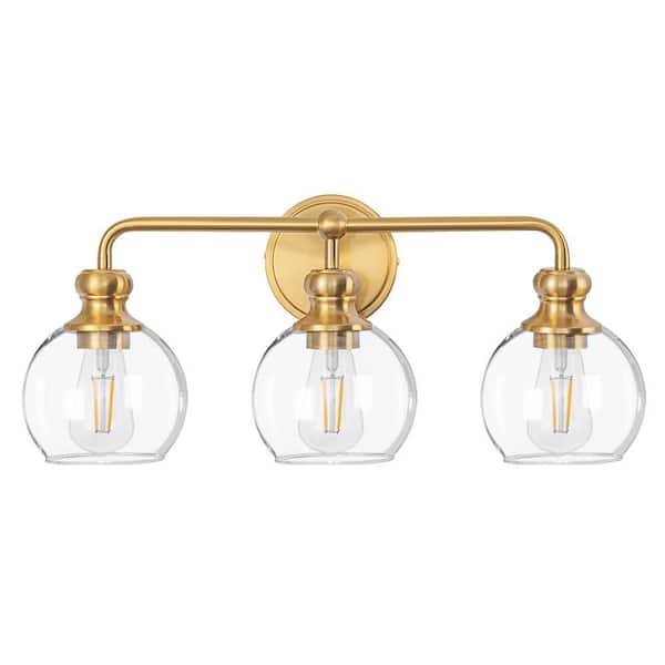 LAZYTIME HOME DECOR INC 22.5 in. 3 Light Gold Plating Vanity Light with Clear Glass Shade
