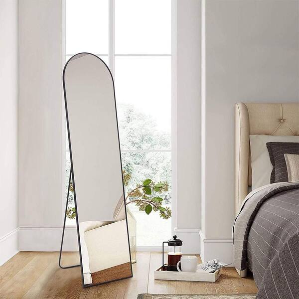 Black 21 in. W x 64 in. H Farmhose Arch Glass Framed Mirror