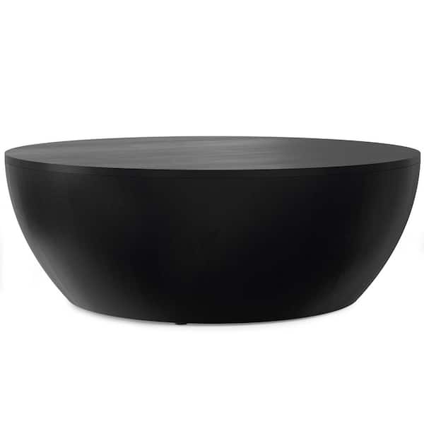Elmbrook 34 in. Black Round Solid Mango Wood Modern Industrial Drum Coffee Table Assembled