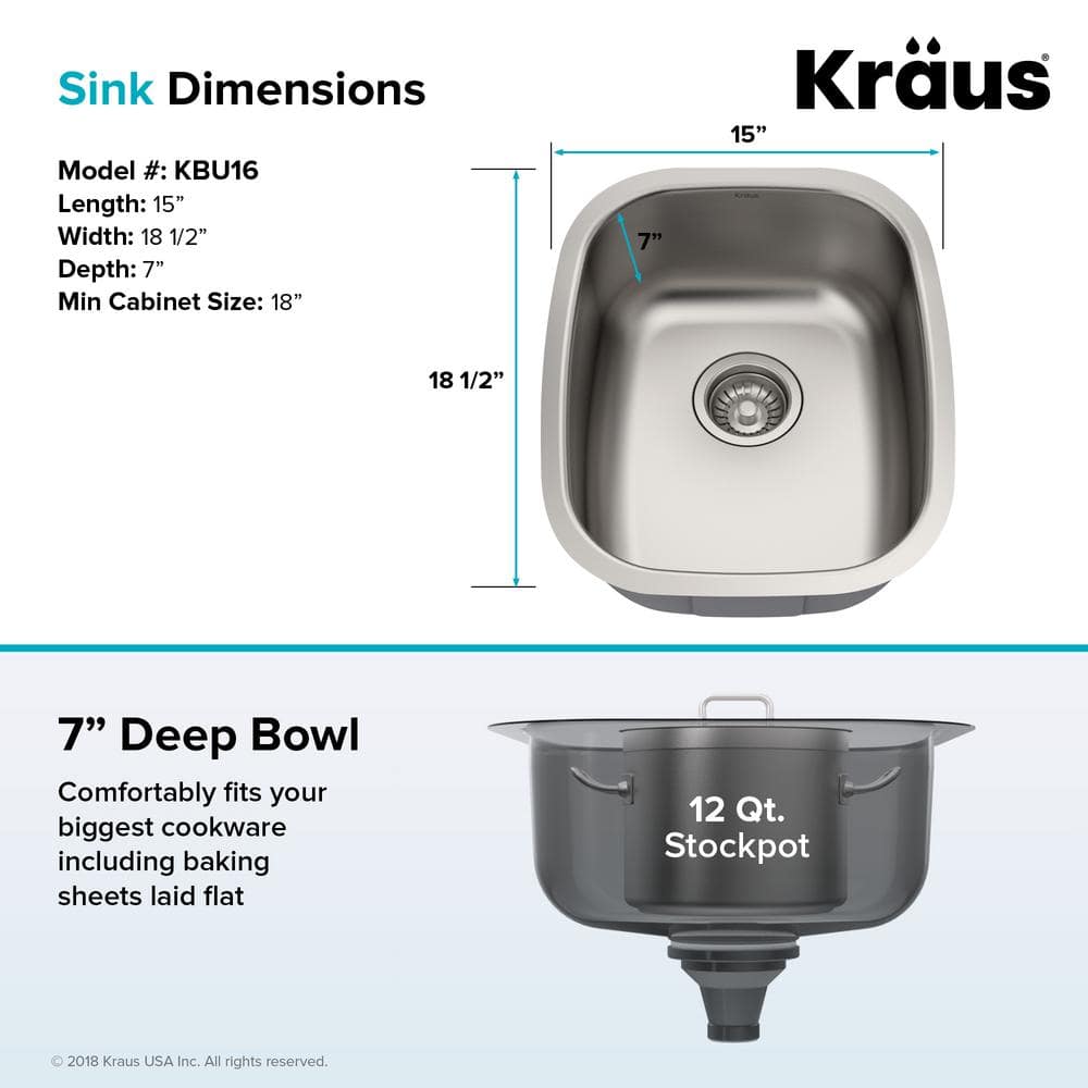 15-Inch Satin Stainless Steel Undermount Single Bowl Sink