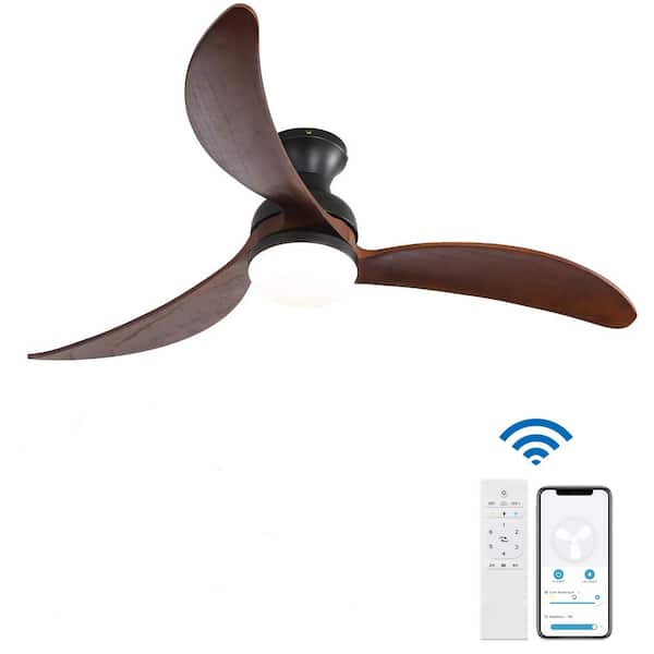 Sofucor 52 in. Integrated LED Indoor/Outdoor Matte Black Ceiling Fan 3 Wood Fan Blades with 6-Speed Remote