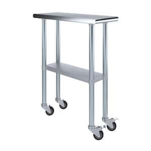 30 in. x 12 in. Stainless Steel Work Table with Casters : Mobile Metal Kitchen Utility Table with Bottom Shelf