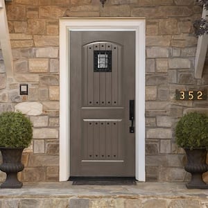 36 in. x 80 in. 2-Panel Left-Hand/Inswing Ashwood Stain Fiberglass Prehung Front Door with 4-9/16 in. Jamb Size