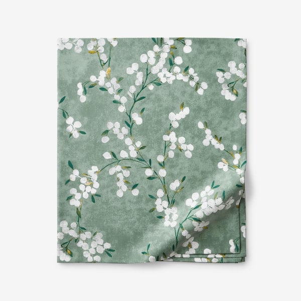 The Company Store Company Cotton Bamboo Maria Floral Green Multi Sateen King Flat Sheet