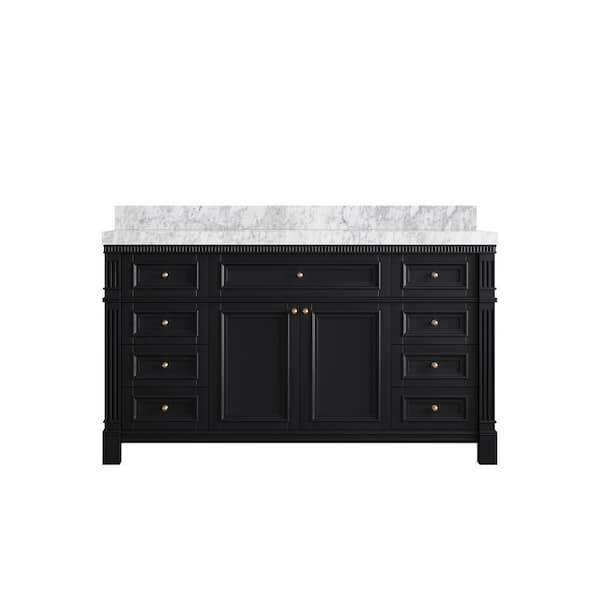 Willow Collections Paris 60 in. W x 22 in. D x 36 in. H Single Sink Bath Vanity in Black with 2 in. Carrara Marble Top