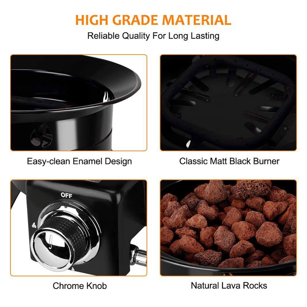 Portable Black Steel Gas Fire Pit with Manual Ignition