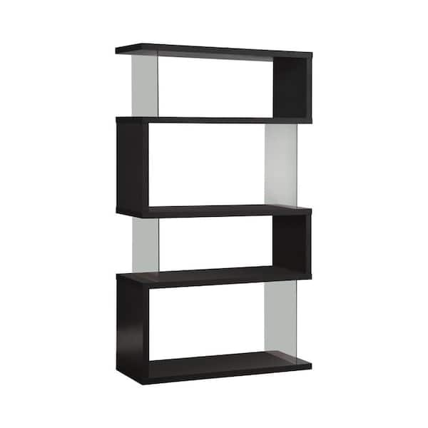 Benjara Asymmetrical 63 in. H Black Wooden 4 Shelf Snaking Bookcase