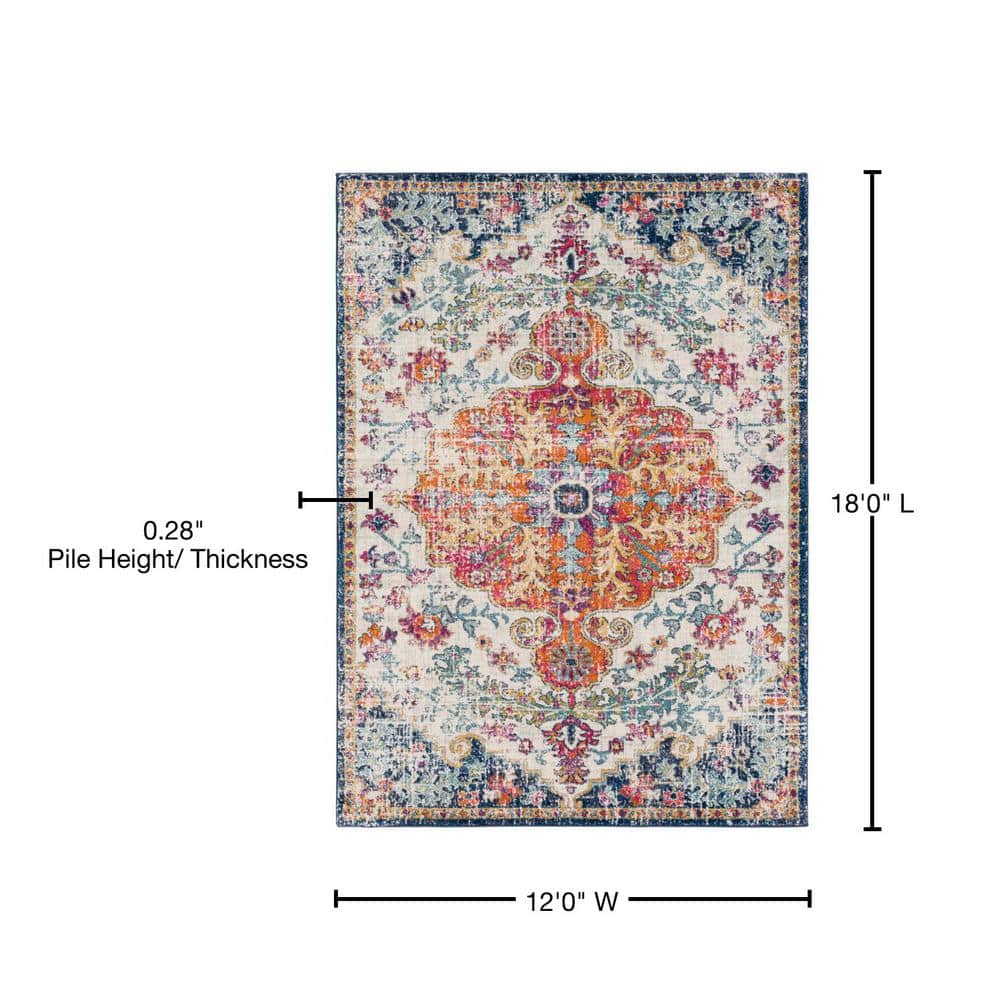 Livabliss 12' x 18' Orange and Navy Synthetic Area Rug