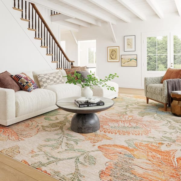 Exploded Floral Machine Washable Multi 8 ft. x 10 ft. Indoor Area Rug