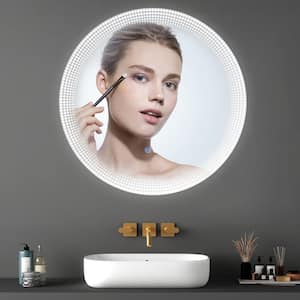 24 in. W x 24 in. H Mordern Round Frameless Anti-Fog Dimmable Wall Bathroom Vanity Mirror in Silver with Memory Function