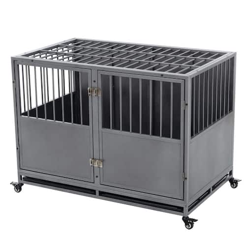 48 Heavy-Duty Dog Crate Cage, Chew Proof Pet Metal Cage with