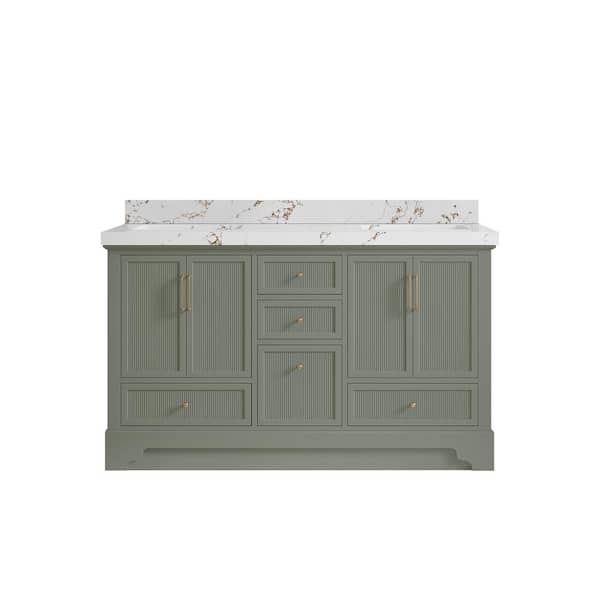 Willow Collections Alys 60 in. W x 22 in. D x 36 in. H Double Sink Bath Vanity in Evergreen with 2 in. Viola Brown Top