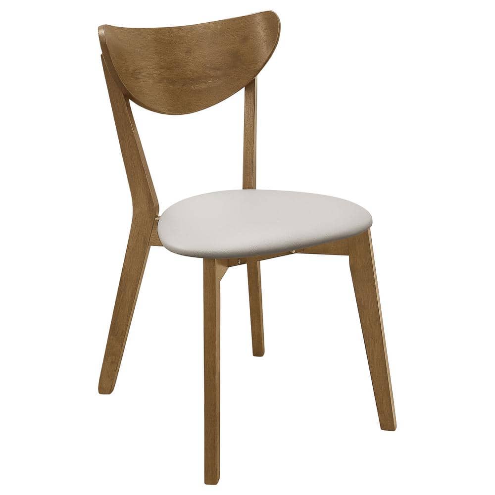 Beige Faux Leather Parsons Side Chair with Wood Accents