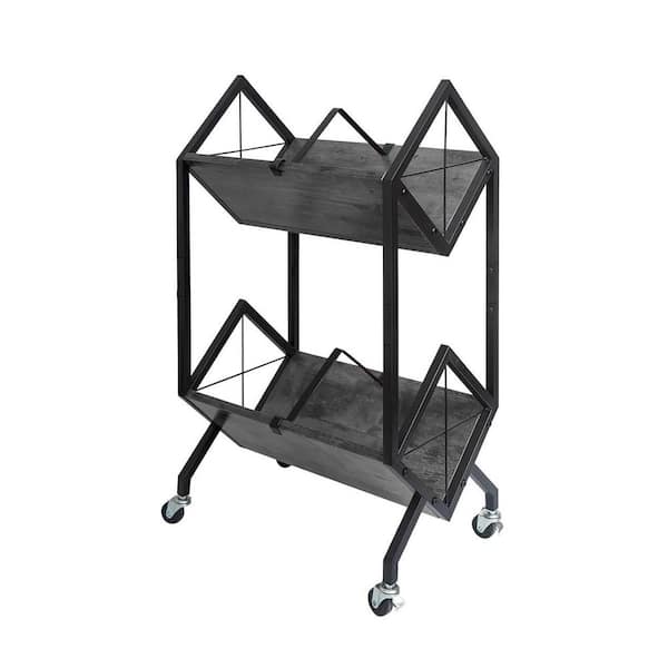 Gray 17.72 in. x 31.3 in. Metal Freestanding Magazine Rack,with Wheels, 2-Tier