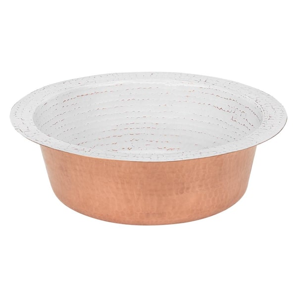 Premier Copper Products 16 Gauge Hammered Copper 14 in. Round Drop-In/Undermount Bar Sink with 2 in. Drain Opening in Glazed White