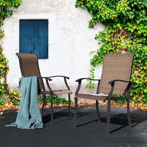 2 Pieces Brown Outdoor Indoor Textilene Dining Chairs
