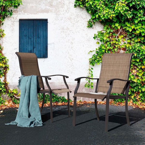 2 Pieces Brown Outdoor Indoor Textilene Dining Chairs