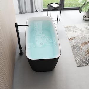 Contemporary 59 in. Acrylic Flatbottom Tub Rectangular Freestanding Not Whirlpool Soaking Bathtub in Matte Black