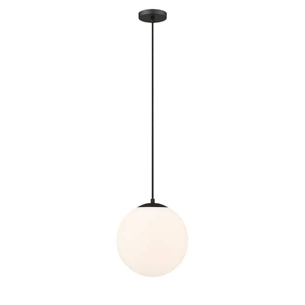 Tolland 1-Light Matte Black Shaded Pendant Light with Matte White Glass Shade