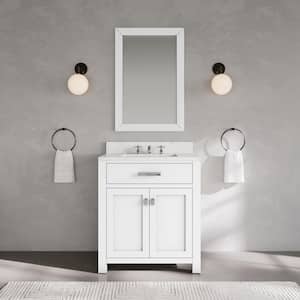 Madison 30 in. W x 21.5 in. D x 34 in. H Single Sink Bath Vanity in Pure White with Carrara White Marble Top