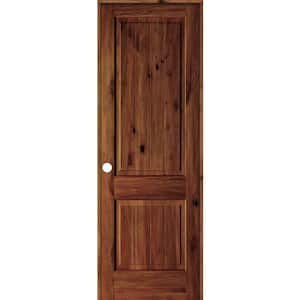 32 in. x 96 in. Knotty Alder 2 Panel Right-Hand Sq. Top V-Groove Red Chestnut Stain Wood Single Prehung Interior Door