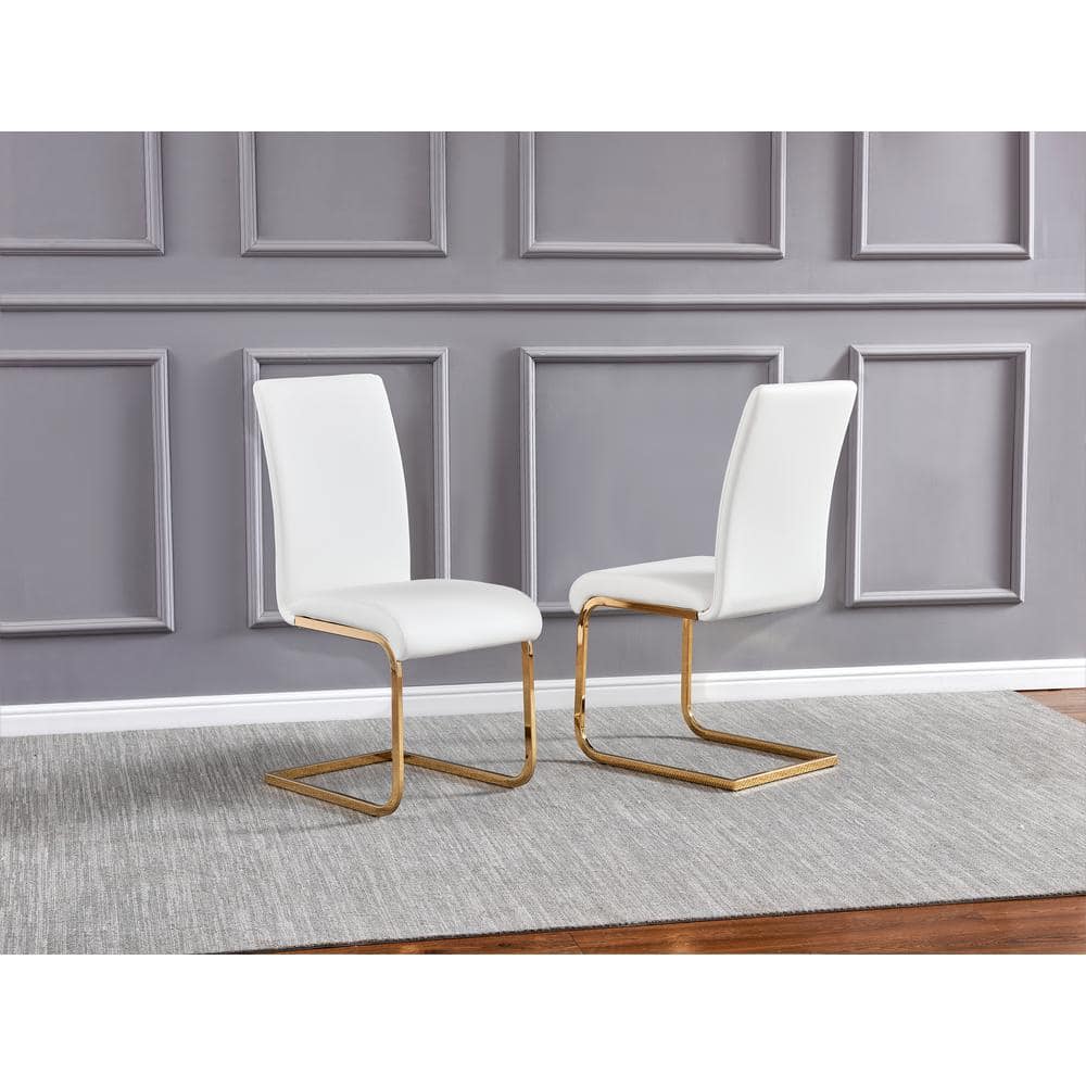 Parsons White and Gold Metal Side Chair with Curved Back
