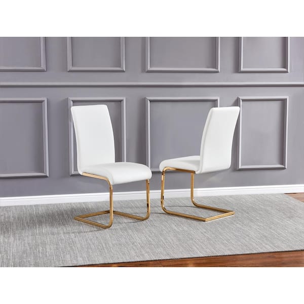 Trinity White/Gold Modern Side Chairs (Set of 2)