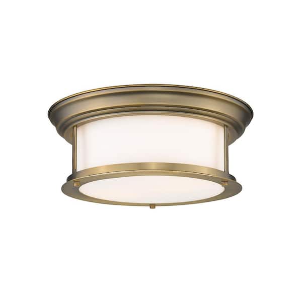 Unbranded 5 in. 1-Light Heritage Brass Flush Mount with Matte Opal Shade