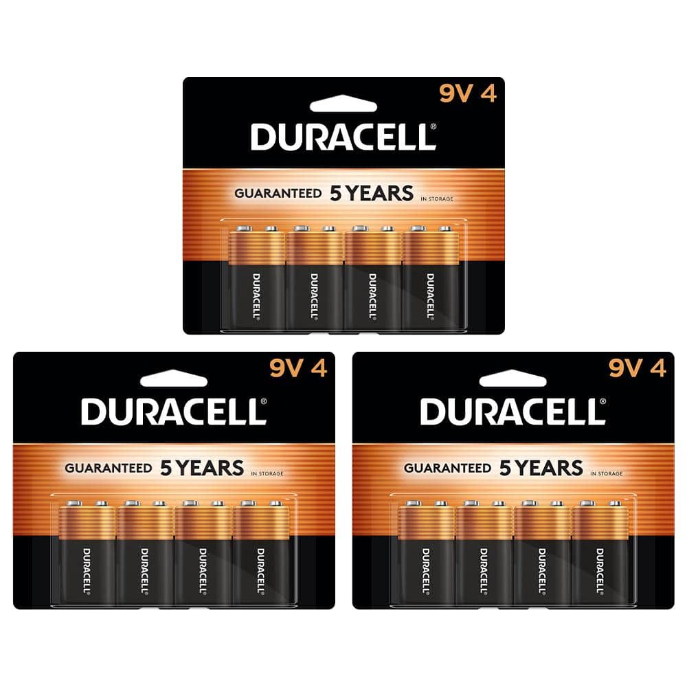Duracell Coppertop Alkaline 9V Battery, 4count Battery Mix Pack (12