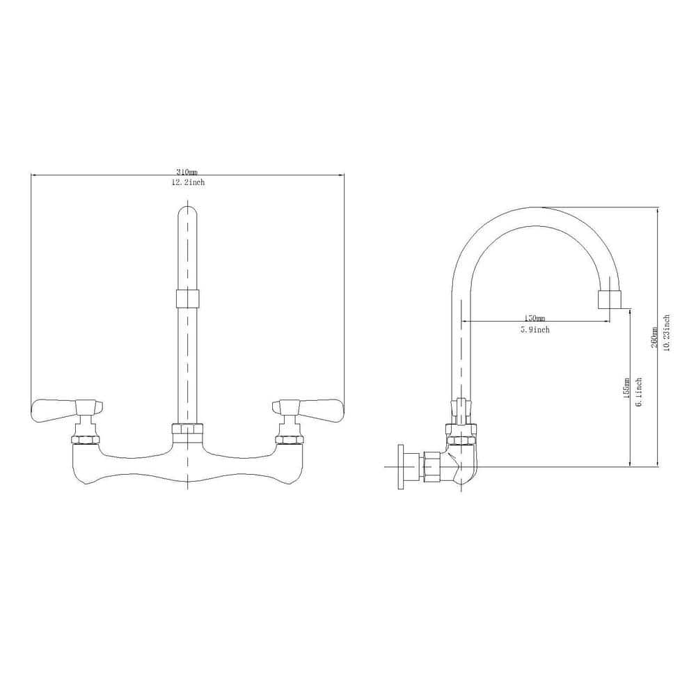 Polished Chrome Double Handle Wall Mount Kitchen Faucet