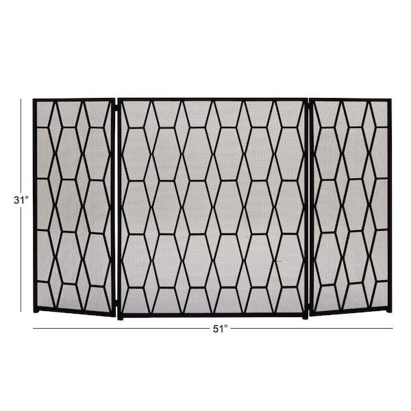 Litton Lane Brass Metal Geometric Foldable Mesh Netting 3 Panel Fireplace  Screen with Circle Pattern 50365 - The Home Depot