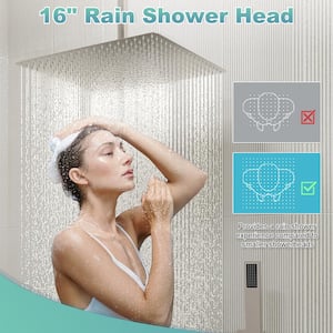 2-Spray Patterns with 2.5 GPM 16 in. Rainfall Shower Head Solid Brass Ceiling Mount Dual Shower Heads in Brushed Nickel