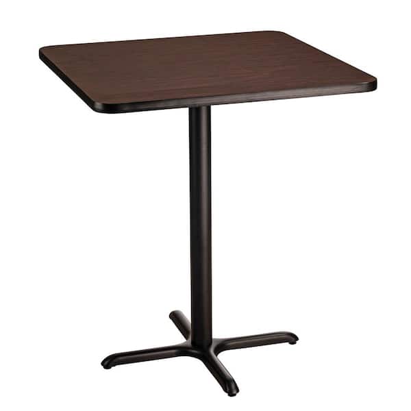 National Public Seating 36-inch Square Composite Wood Cafe Table, 42-in Height, Mahogany Laminate Top and Black X Base