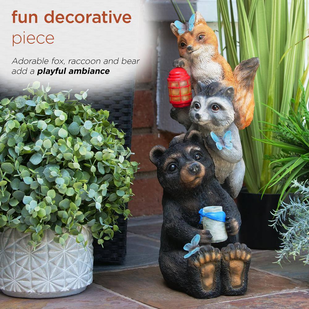 19" Multicolor Polyresin Solar Animal Friends Statue with LED Lights