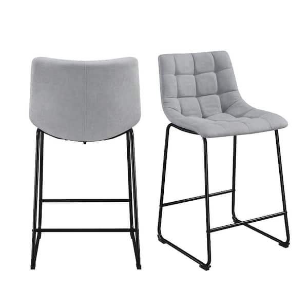 Picket House Furnishings Richmond 25 in. Grey High Back Metal Counter Stool in Linen (Set of 2)