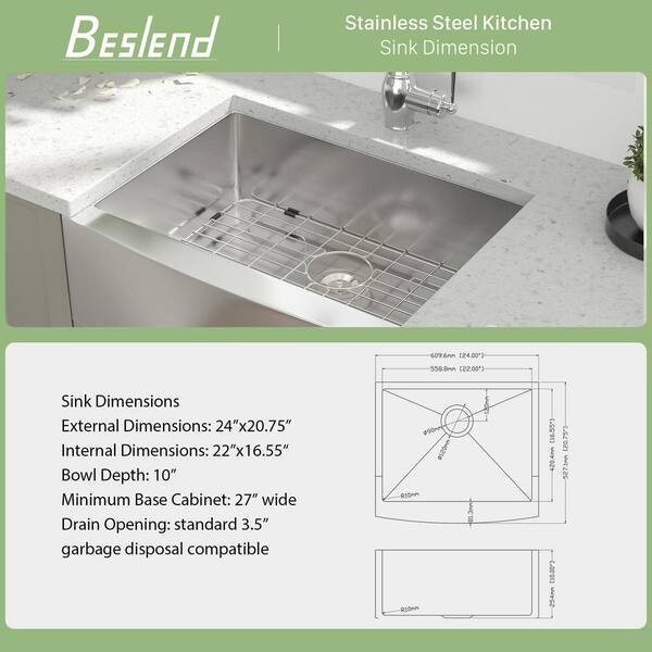 Beslend 32'' L Undermount Single Bowl Stainless Steel Kitchen Sink