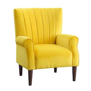 Carlson Yellow Velvet Club Channel Tufted Back Accent Chair