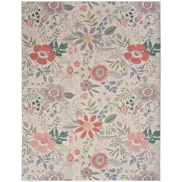 Nourison Washables Cream Multicolor 5 ft. x 7 ft. Botanical Traditional Area Rug