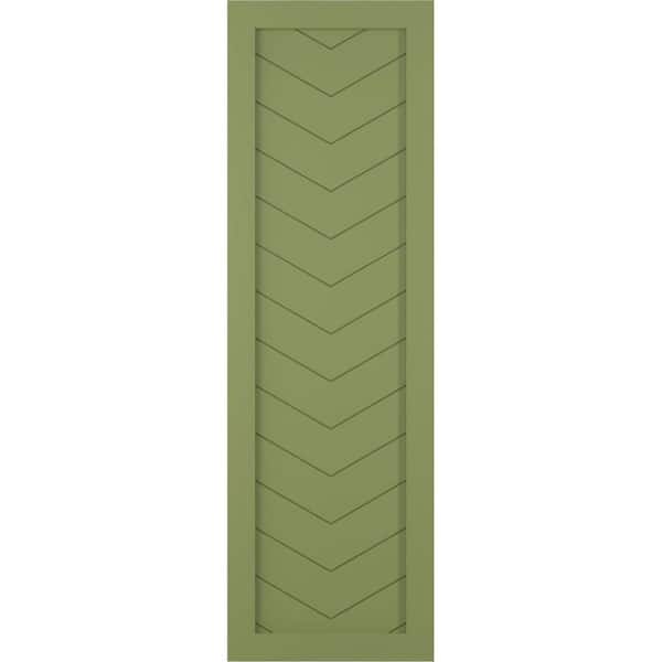 Ekena Millwork 12 in. x 54 in. True Fit PVC Single Panel Chevron Style Fixed Mount Board and Batten Shutters, Moss Green (Per Pair)