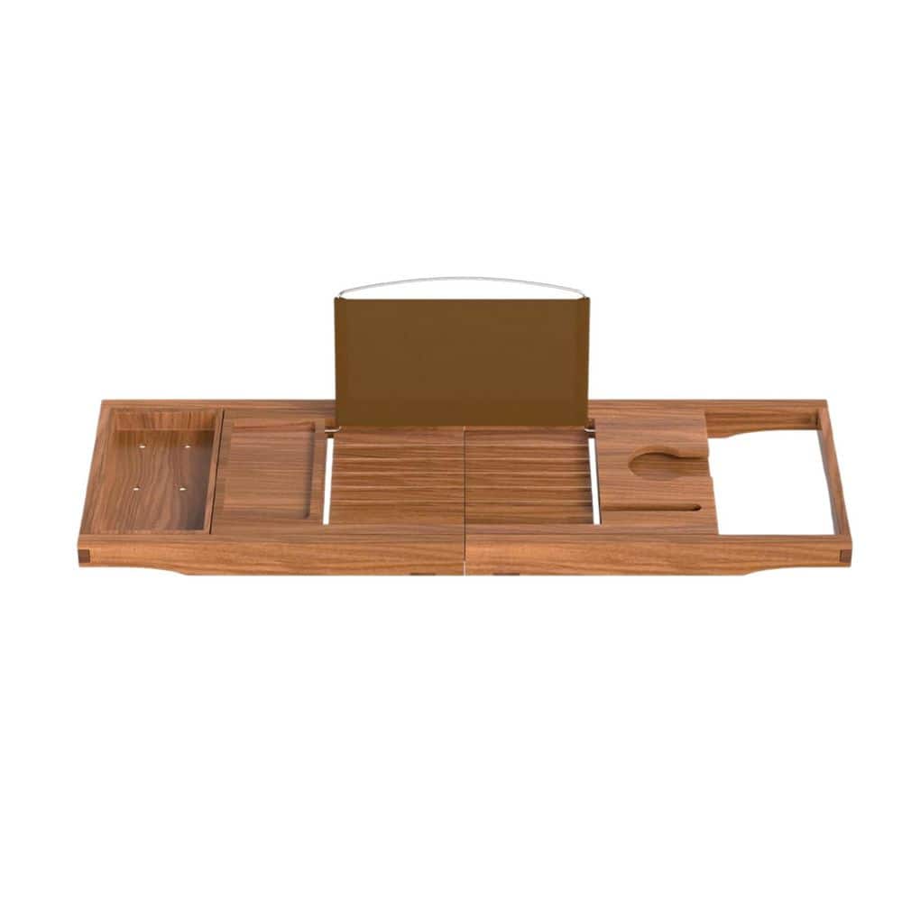 Foldable Bamboo Bath Table Tray with Book and Wine Glass Holder in Teak Wood, Expand from 28.5 in. to 40.1 in. price history on PriceWatchPro