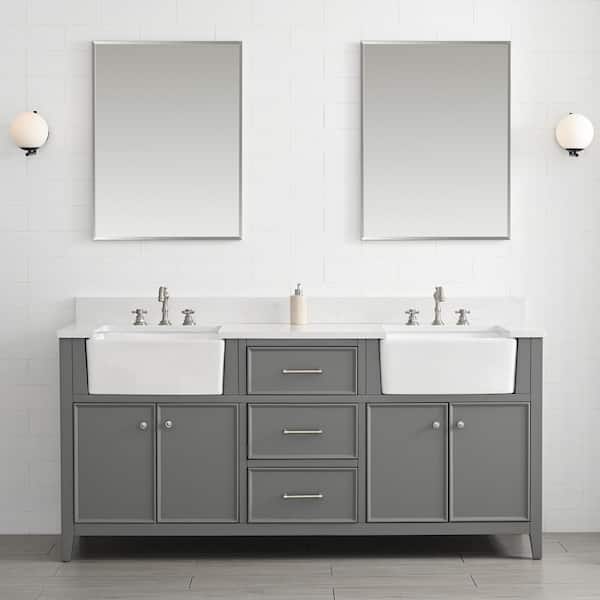 SUDIO Casey 72 in. W x 22 in. D Bath Vanity in Gray with Engineered Stone Vanity Top in Ariston White with White Sink