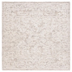 Abstract Ivory/Brown 6 ft. x 6 ft. Floral Medallion Square Area Rug