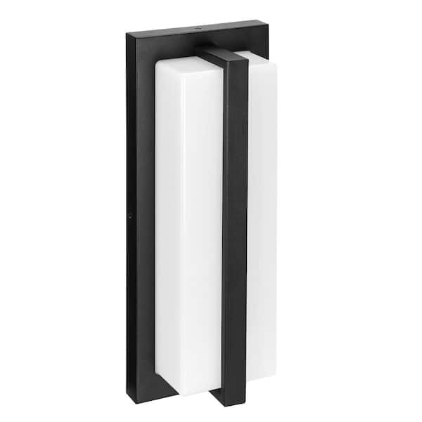 Maxxima LED Outdoor Wall Light, Black w/Vertical Bar & Frosted Lens, Modern Porch Light, 1000 Lumens, 5 CCT 2700K-5000K