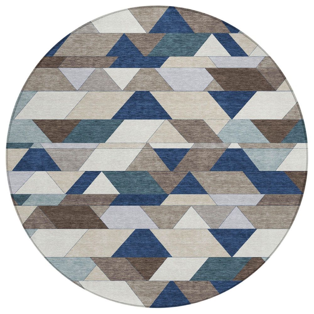 Chantille Machine Washable Indoor/Outdoor Abstract ACN2526 Navy 8 ft. x 8 ft. Round Rug price history on PriceWatchPro