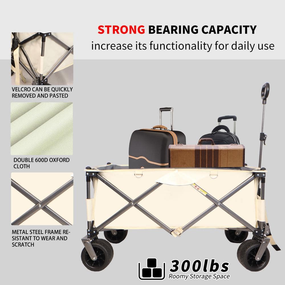 Heavy Duty White Steel Folding Utility Beach Wagon Cart