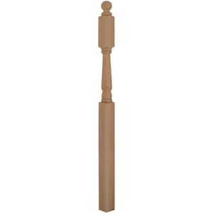 Stair Parts 4045 60 in. x 3 in. Unfinished Red Oak Ball Top Landing Newel Post for Stair Remodel